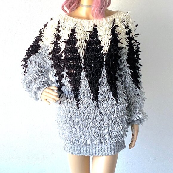 Vintage Fuzzy Sweater Loop Knit Sweater Fluffy Sweater Shaggy Sweater 80s Retro - Picture 3 of 11